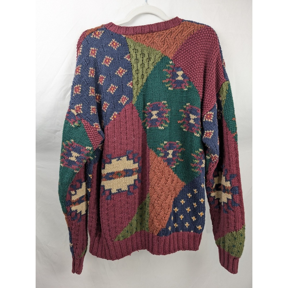 Vintage Y2K Woolrich Handknit Patchwork Sweater Sz XL Colorblock Grunge Grandpa‎ - Picture 8 of 9